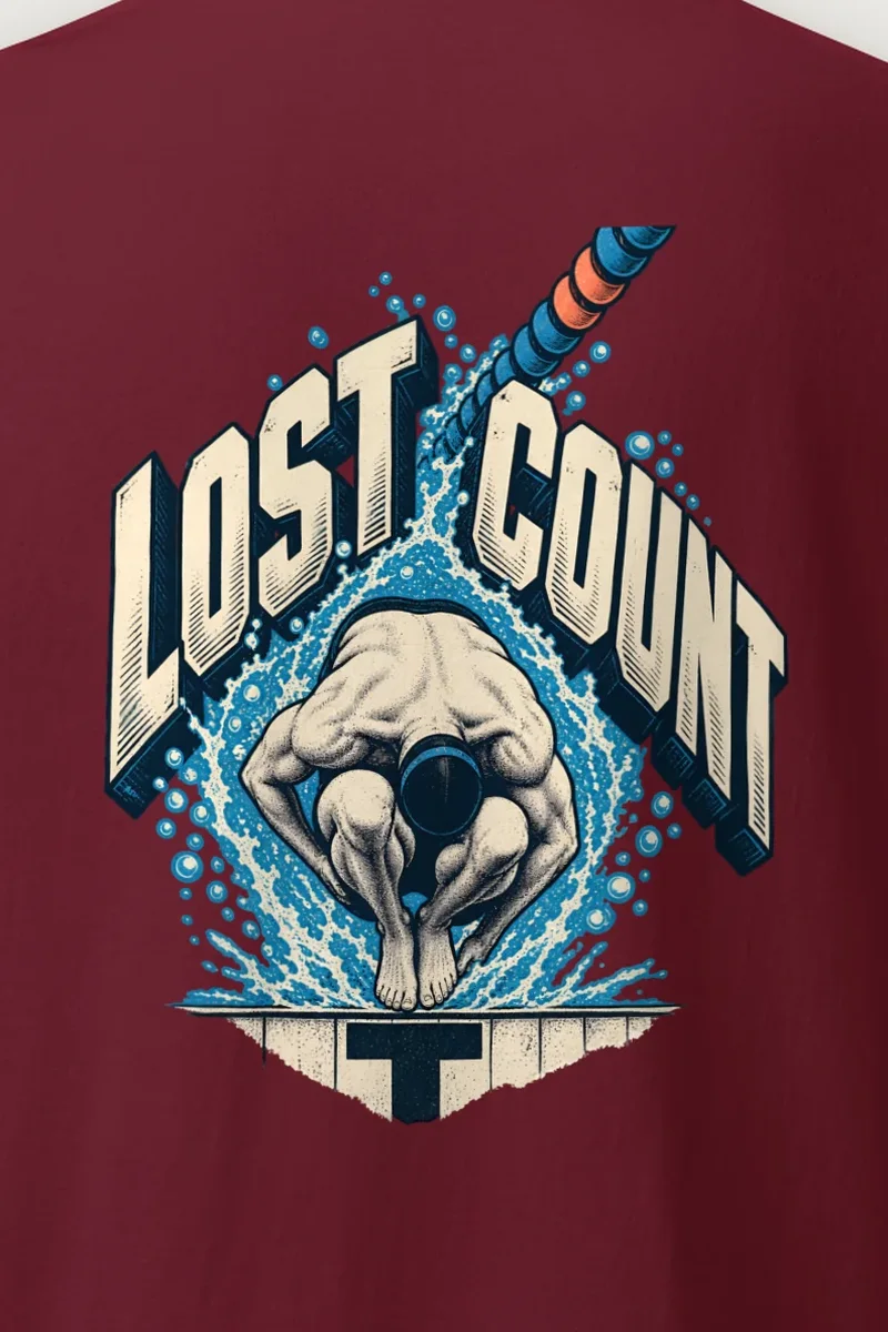 "Lost Count Swimmer" Heavyweight Unisex Crewneck T-shirt - the graphic up close