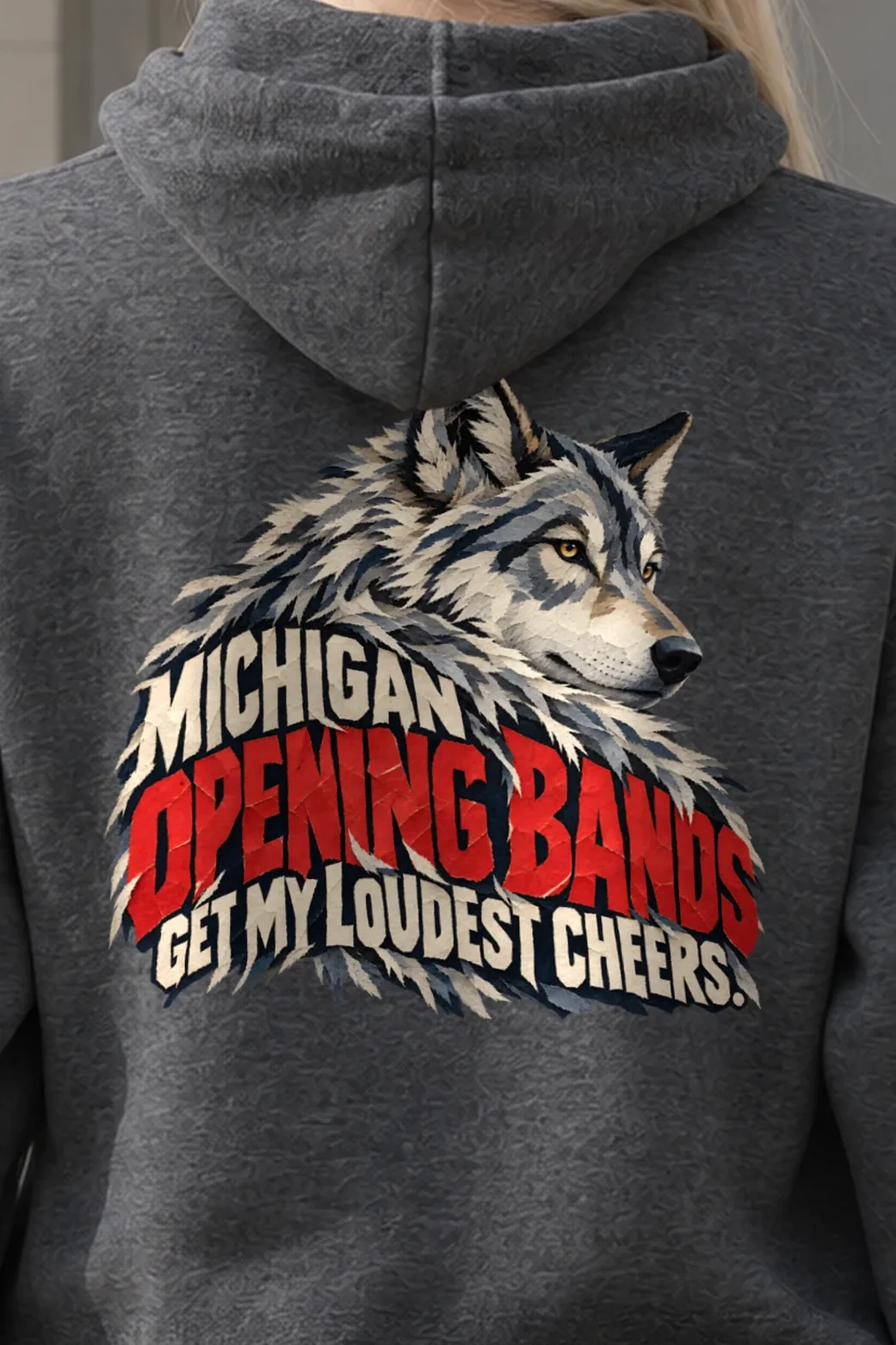 "Michigan Opening Bands Cheers" Heavy Blend Unisex Pullover Hoodie - the graphic up close