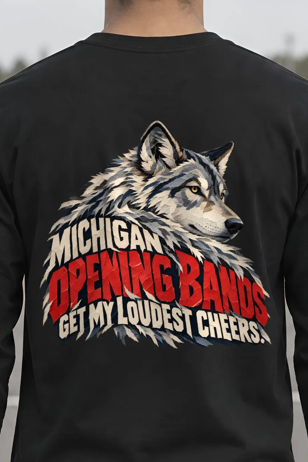 "Michigan Opening Bands Cheers" Unisex Longsleeve T-shirt - the graphic up close