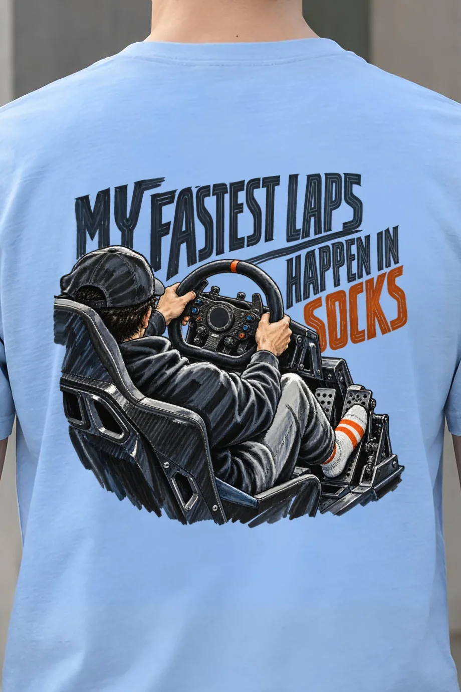 "My Fastest Laps Happen in Socks" Heavyweight Unisex Crewneck T-shirt - the graphic up close