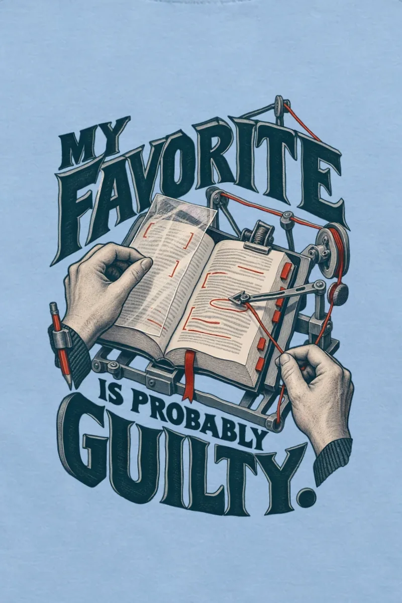 "My Favorite Is Probably Guilty" Unisex Longsleeve T-shirt - the graphic up close