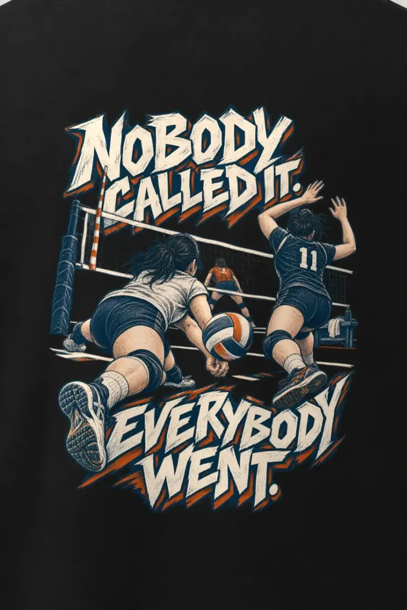"Nobody Called It Everybody Went" Men’s Oversized Heavyweight Crewneck T-Shirt - the graphic up close