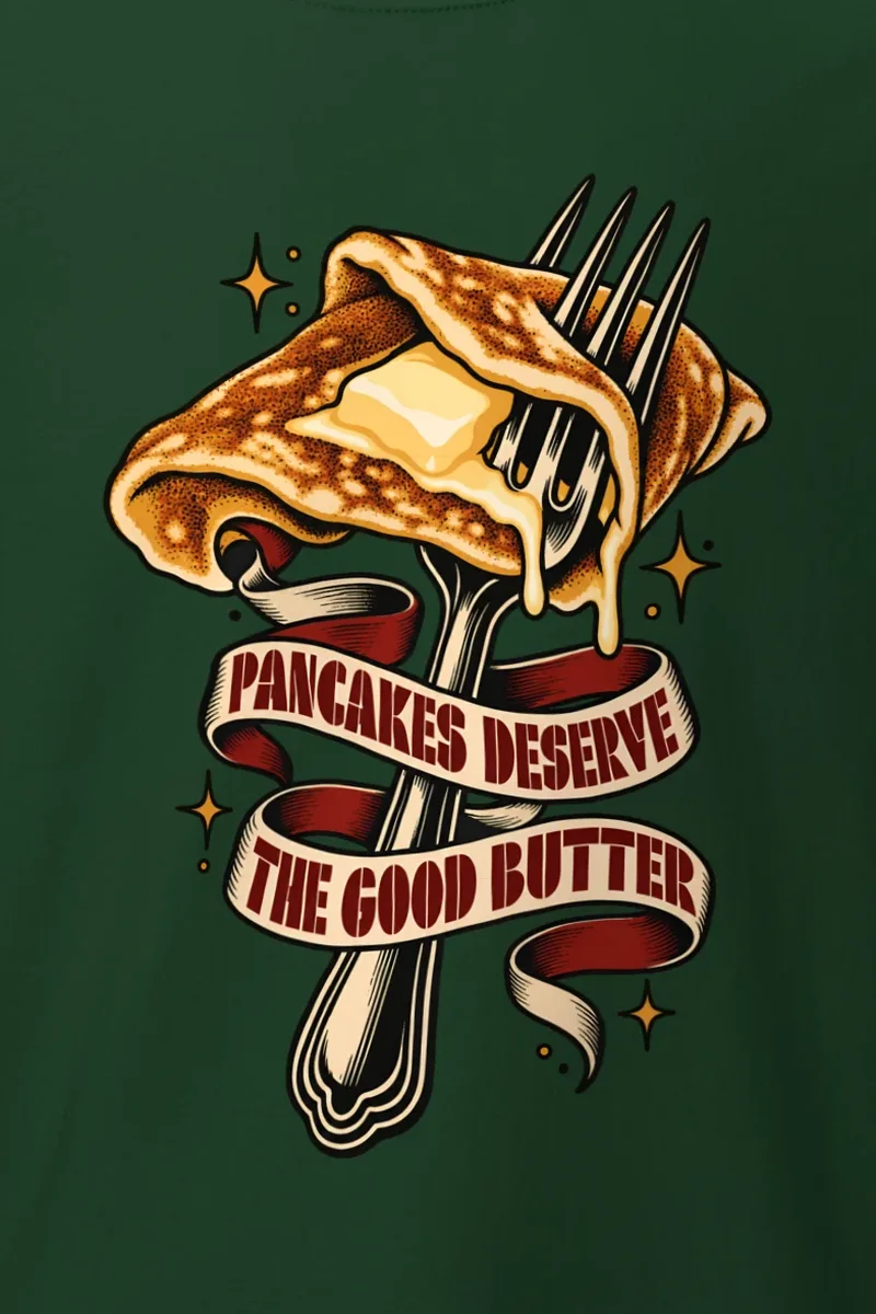 "Pancakes Deserve The Good Butter" Heavyweight Unisex Crewneck T-shirt - the graphic up close