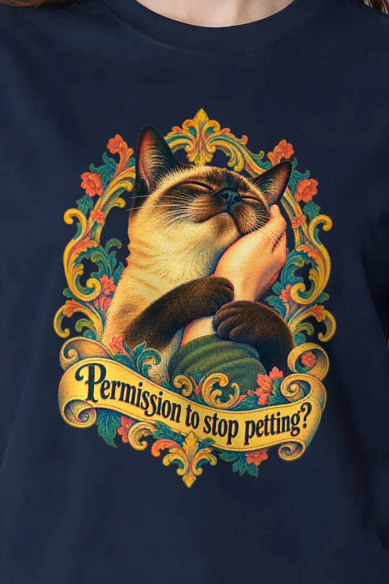 "Permission To Stop Petting?" Heavyweight Unisex Crewneck T-shirt - the graphic up close