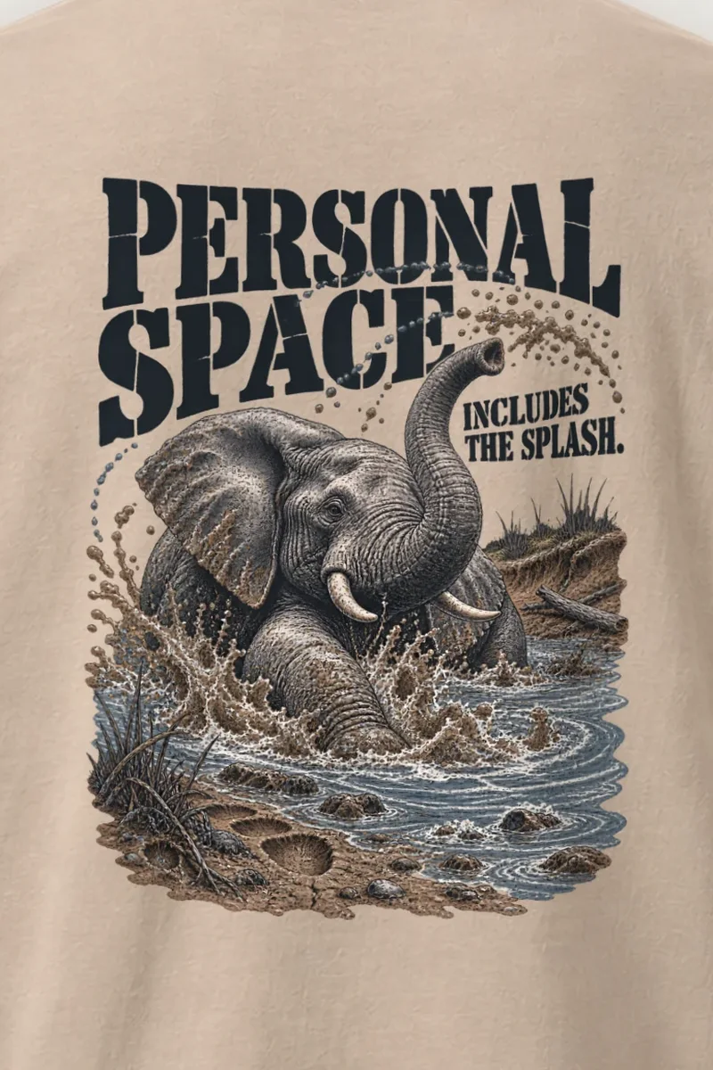 "Personal Space Includes The Splash" Heavyweight Unisex Crewneck T-shirt - the graphic up close