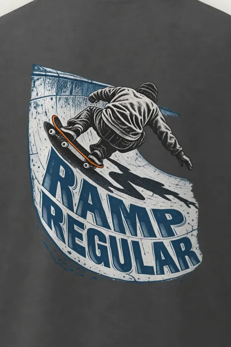 "Ramp Regular" Men’s Oversized Heavyweight Crewneck T-Shirt - the graphic up close