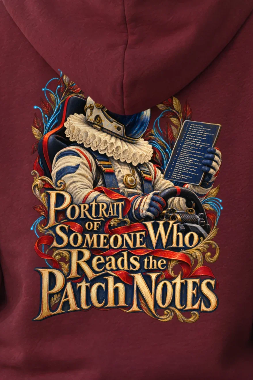 "Reads the Patch Notes" Unisex Pullover Hoodie - the graphic up close