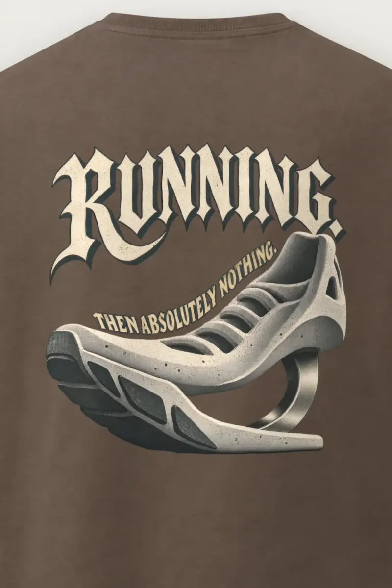 "Running Then Absolutely Nothing" Men’s Oversized Heavyweight Crewneck T-Shirt - the graphic up close