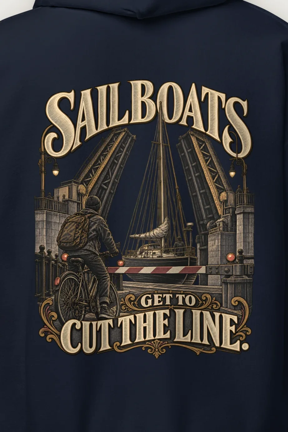 "Sailboats Get to Cut the Line" Heavy Blend Unisex Pullover Hoodie - the graphic up close