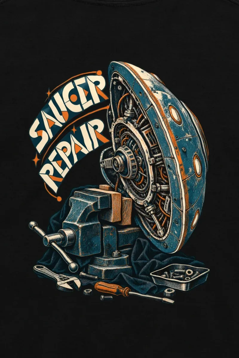 "Saucer Repair" Unisex Longsleeve T-shirt - the graphic up close