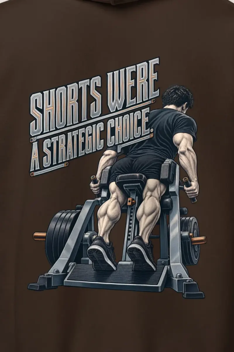 "Shorts Were a Strategic Choice" Heavy Blend Unisex Pullover Hoodie - the graphic up close