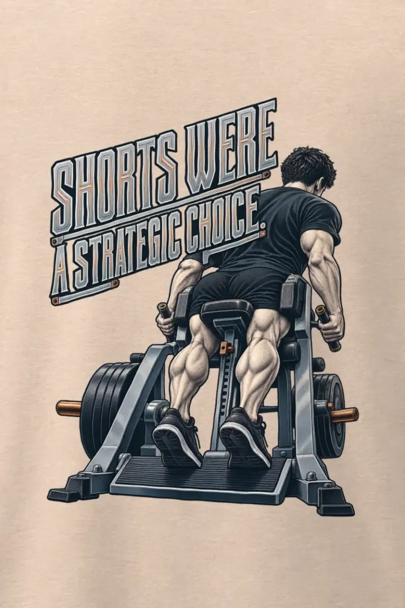 "Shorts Were a Strategic Choice" Men’s Oversized Heavyweight Crewneck T-Shirt - the graphic up close