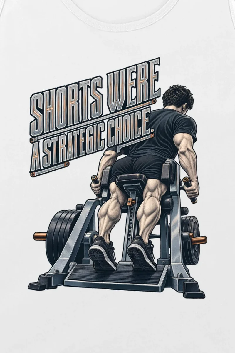 "Shorts Were A Strategic Choice" Unisex Jersey Tank - the graphic up close