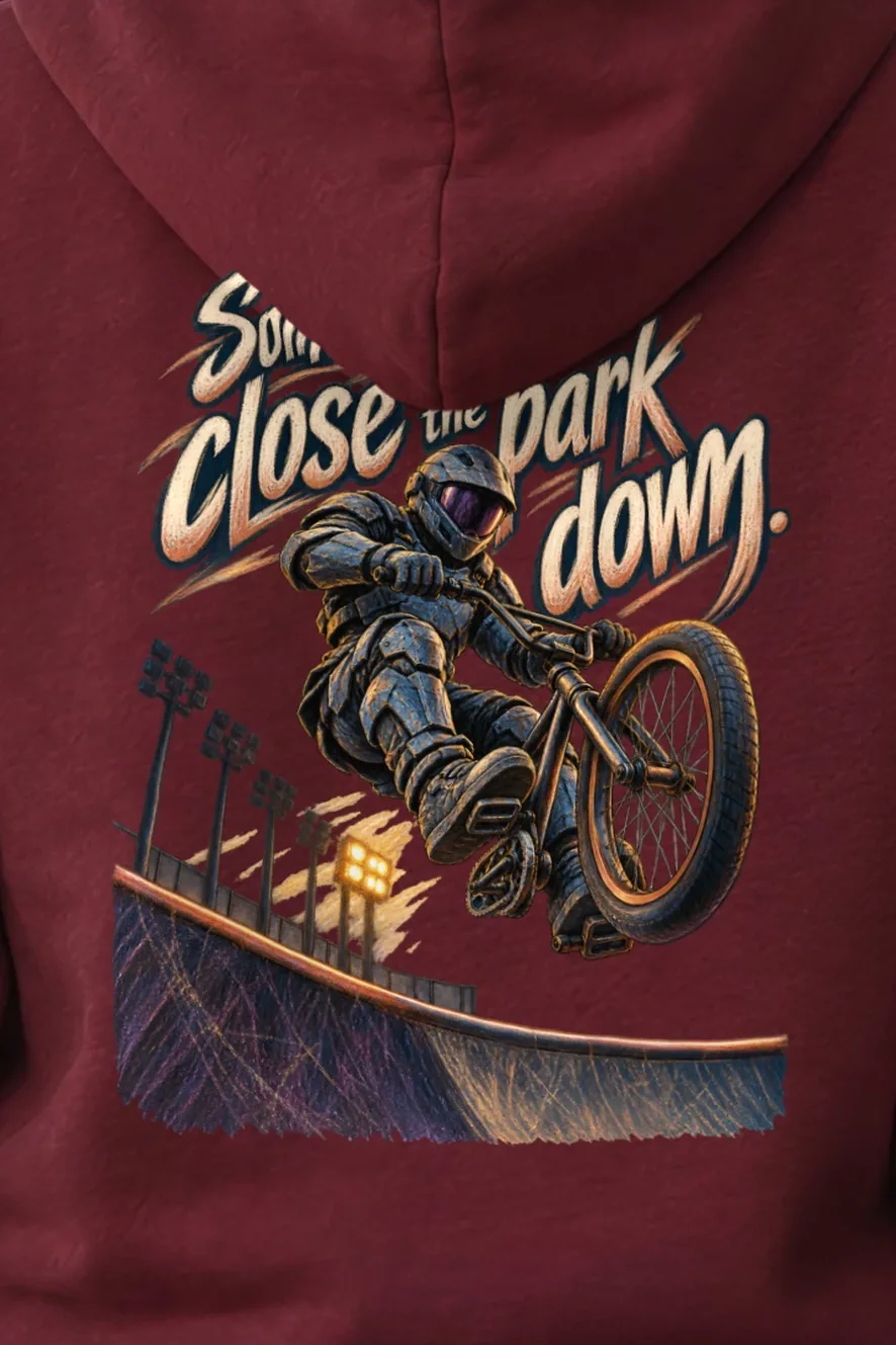 "Somebody Has To Close The Park Down" Unisex Pullover Hoodie - the graphic up close