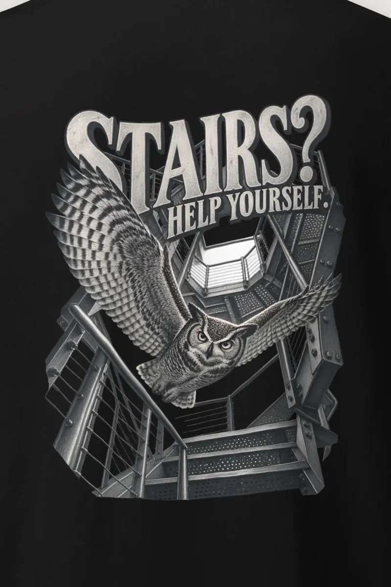 "Stairs? Help Yourself" Heavyweight Unisex Crewneck T-shirt - the graphic up close
