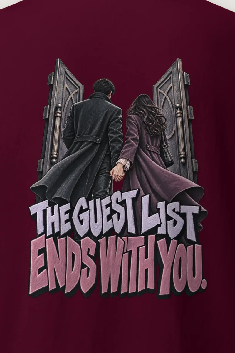 "The Guest List Ends With You" Heavyweight Unisex Crewneck T-shirt - the graphic up close