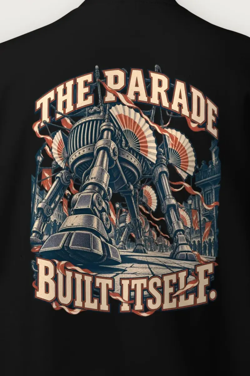 "The Parade Built Itself" Heavy Blend Unisex Crewneck Sweatshirt - the graphic up close