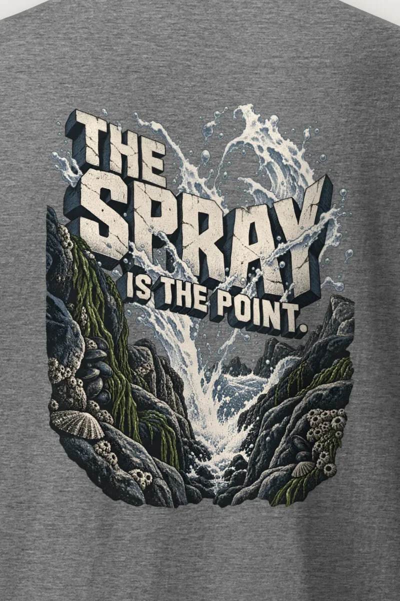 "The Spray Is the Point" Heavyweight Unisex Crewneck T-shirt - the graphic up close
