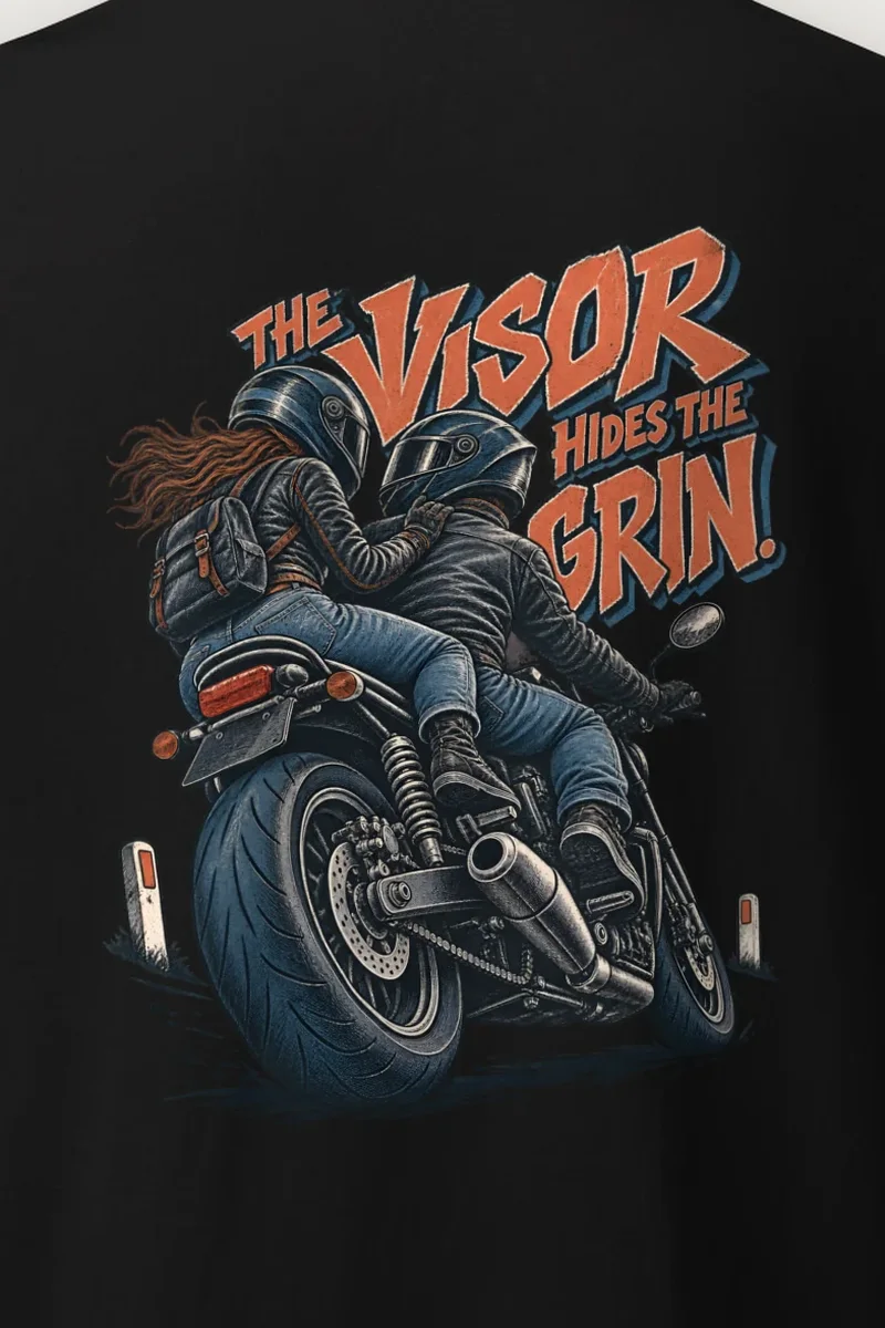 "The Visor Hides the Grin" Heavyweight Unisex Crewneck T-shirt - the graphic up close