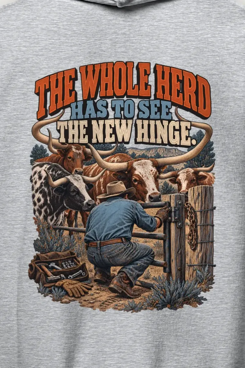"The Whole Herd Has to See" Heavy Blend Unisex Pullover Hoodie - the graphic up close