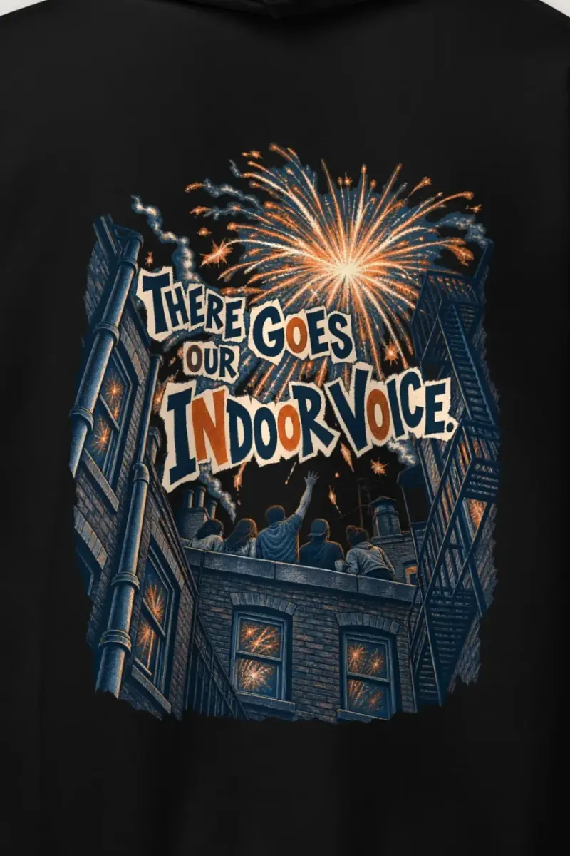 "There Goes Our Indoor Voice" Heavy Blend Unisex Pullover Hoodie - the graphic up close