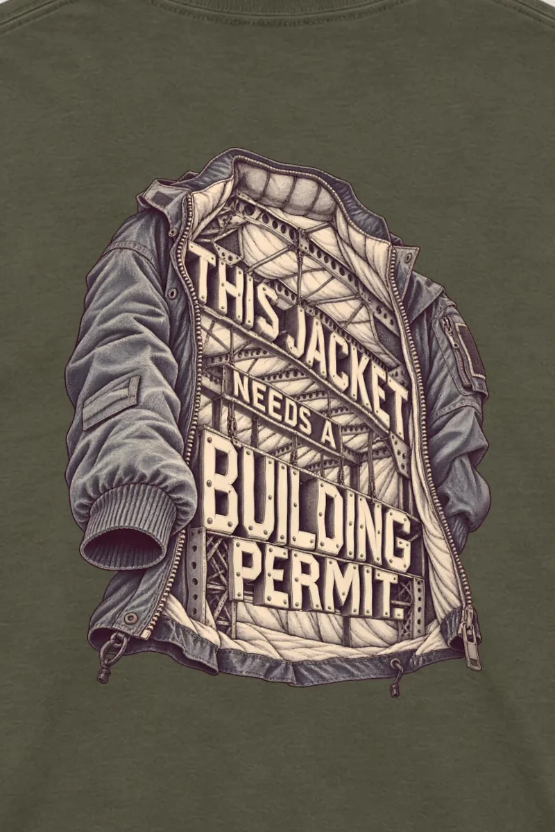 "This Jacket Needs a Building Permit" Unisex Longsleeve T-shirt - the graphic up close