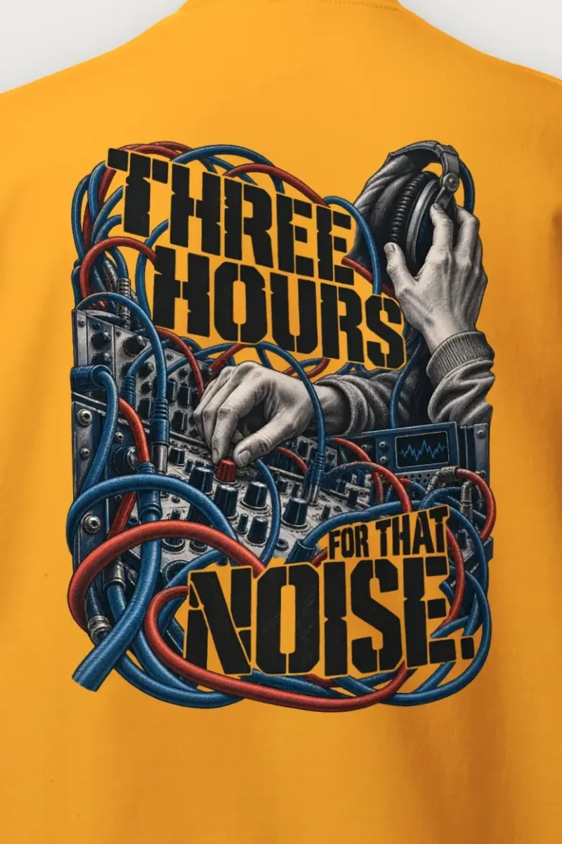 "Three Hours for That Noise" Heavy Blend Unisex Crewneck Sweatshirt - the graphic up close