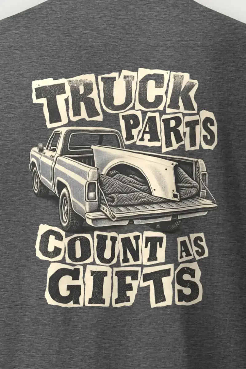 "Truck Parts Count As Gifts" Heavyweight Unisex Crewneck T-shirt - the graphic up close