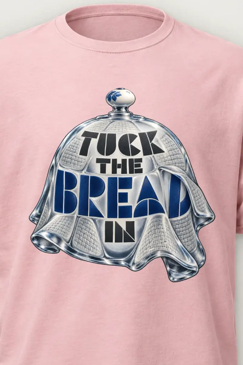 "Tuck the Bread In" Heavyweight Unisex Crewneck T-shirt - the graphic up close