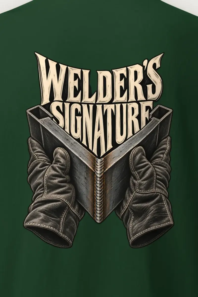 "Welder’s Signature" Heavyweight Unisex Crewneck T-shirt - the graphic up close