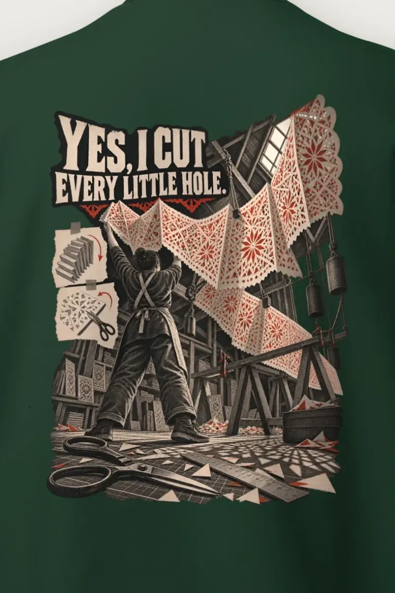 "Yes, I Cut Every Little Hole" Heavy Blend Unisex Crewneck Sweatshirt - the graphic up close